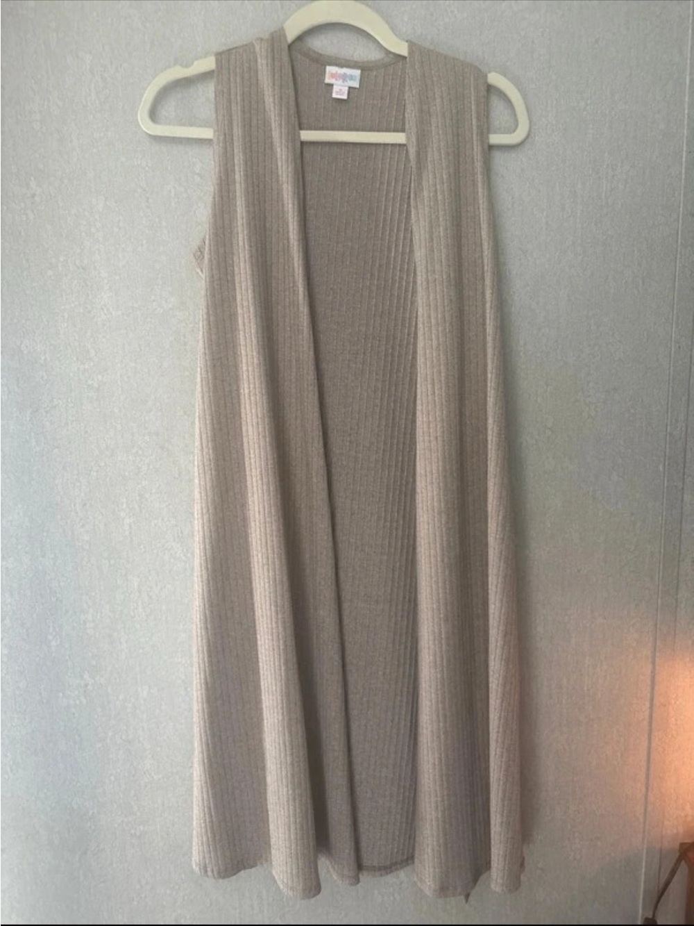 LuLaRoe Ribbed Open-Front Long Vest cardigan - Beige